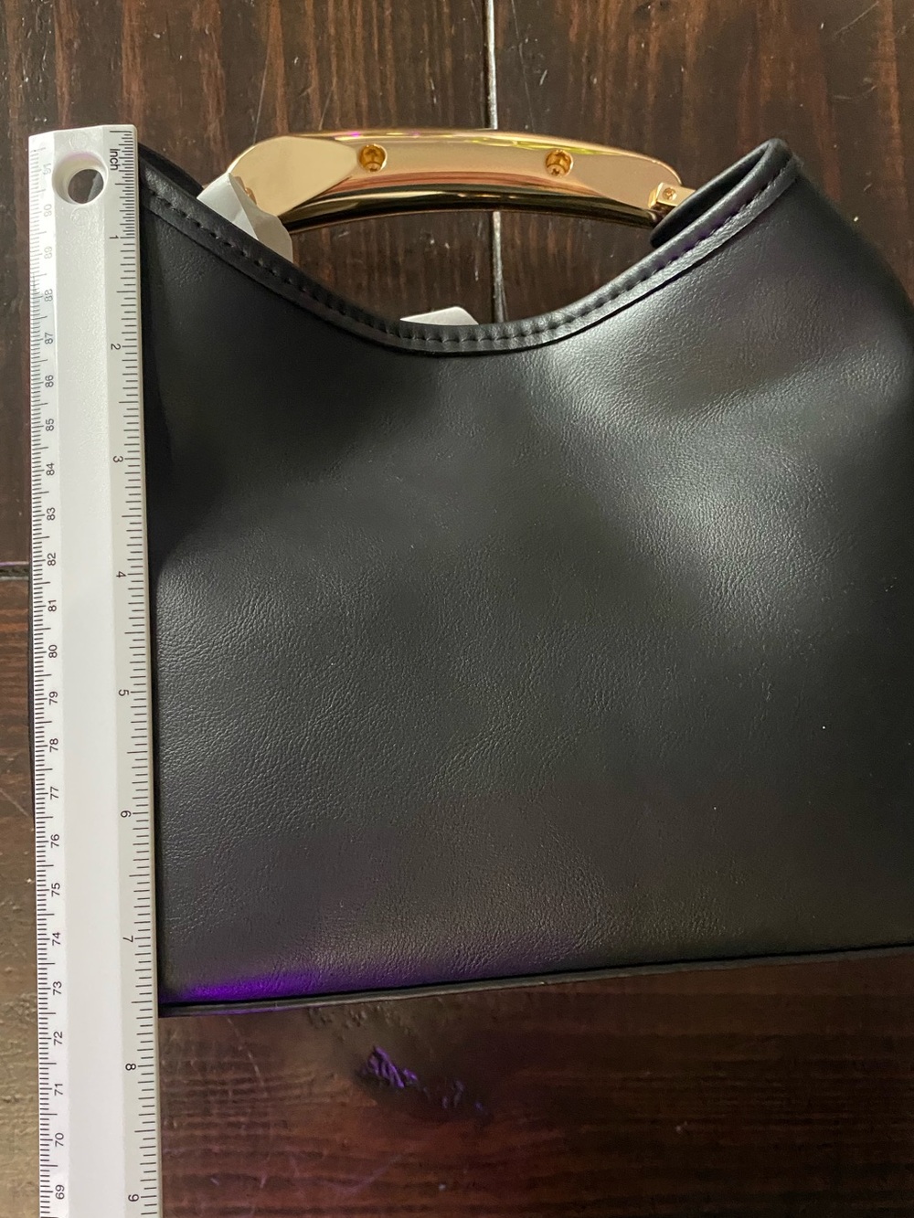 New Day Mini Slouchy Handbag Black Gold Metal Handle Minimalist Structured Purse - Picture 6 of 7